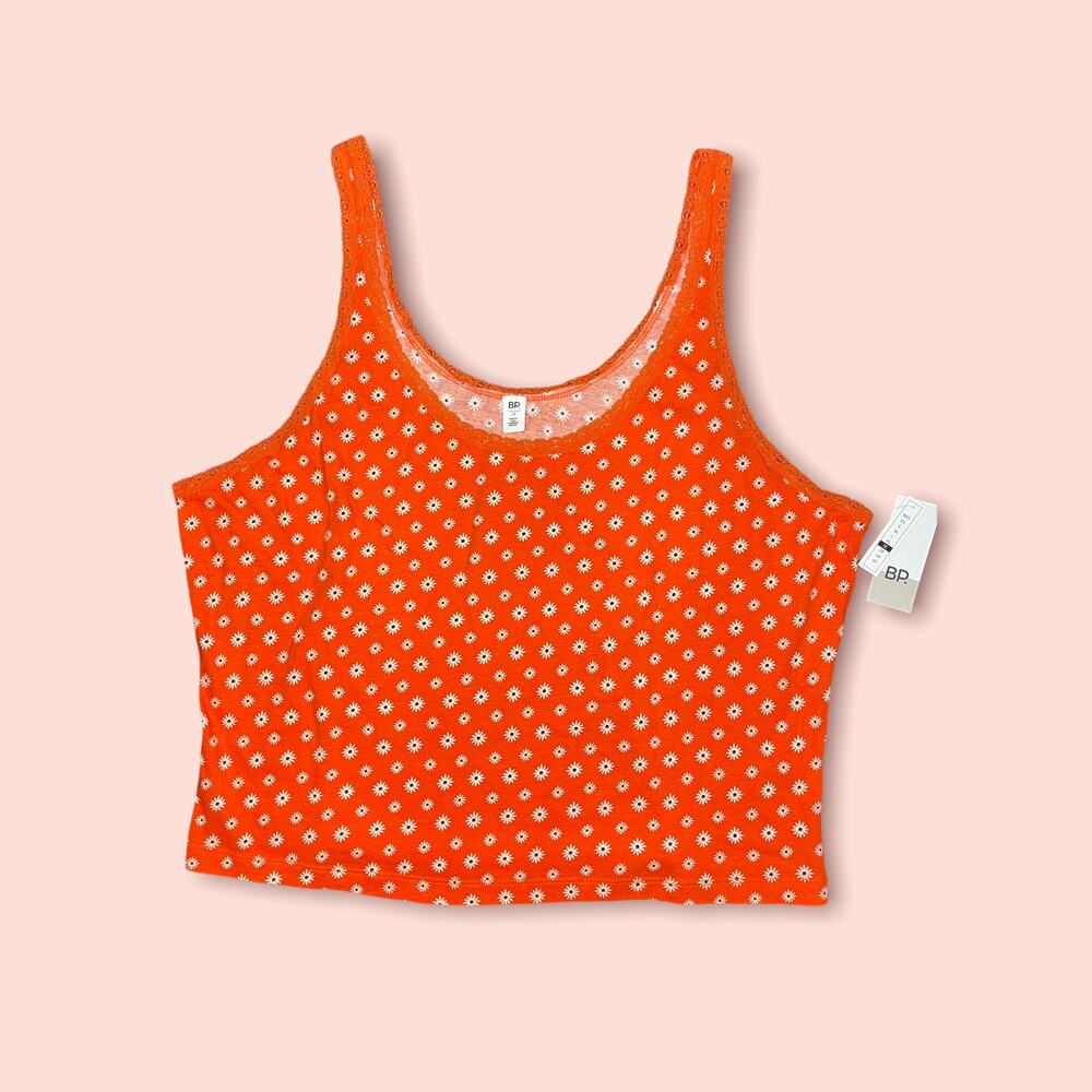 BP NWT orange & white daisy w/ lace neckline cotton sleeveless camisole tank 1X